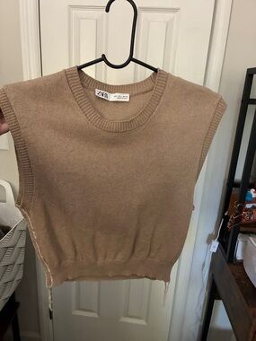 Zara Knit Sleeveless Vest in Beige Taupe